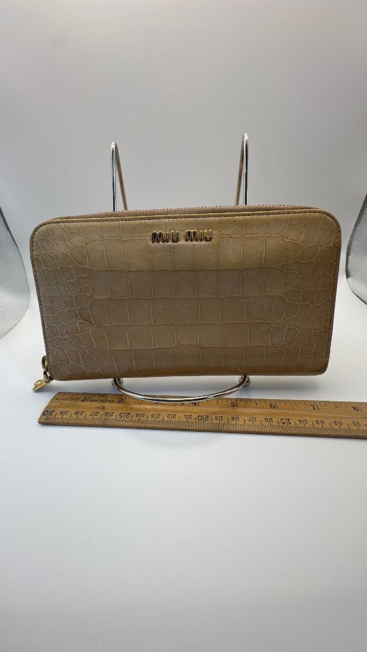 Miu miu croc leather zippy wallet